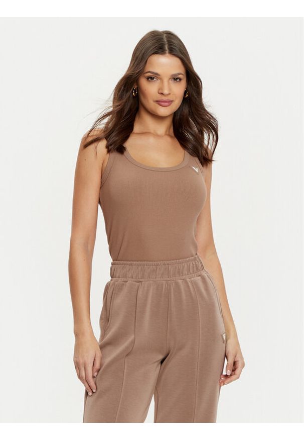 Guess Top V4YP06 K8RT2 Brązowy Regular Fit. Kolor: brązowy. Materiał: wiskoza