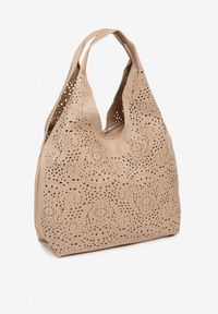 Born2be - Ciemnobeżowa Ażurowa Torebka Hobo z Dodatkową Saszetką Frosira. Kolor: beżowy. Wzór: ażurowy. Materiał: zdobione. Styl: klasyczny, elegancki, casual