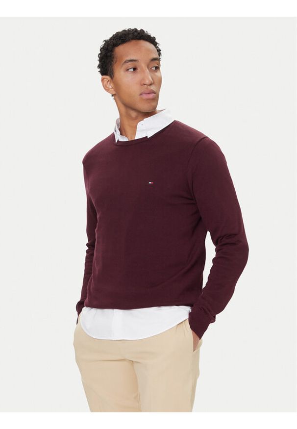 TOMMY HILFIGER - Tommy Hilfiger Sweter Essential Ssnl MW0MW39999 Bordowy Regular Fit. Kolor: czerwony. Materiał: bawełna