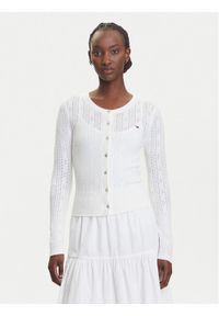 Tommy Jeans Kardigan Pointelle DW0DW20966 Biały Regular Fit. Kolor: biały. Materiał: syntetyk