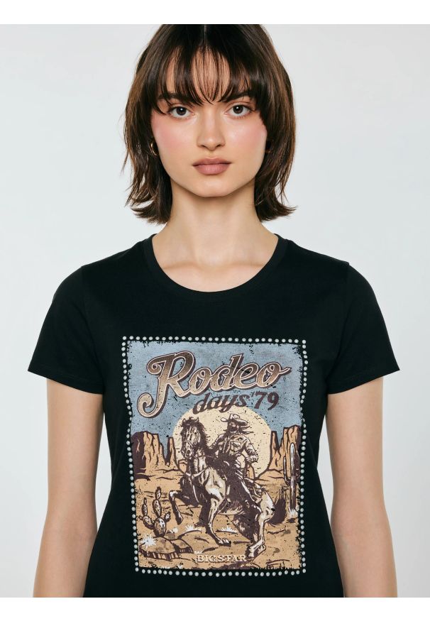 Big-Star - Koszulka damska z linii Authentic z nadrukiem czarna Erellsa 906. Kolor: czarny. Materiał: dzianina. Długość: długie. Wzór: nadruk. Styl: rockowy, elegancki