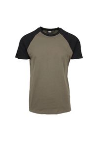 Urban Classics - T-shirt Męski Kontrastowa Raglanowa. Kolor: zielony. Długość rękawa: raglanowy rękaw. Sport: turystyka piesza