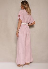Renee - Różowy Kopertowy Kombinezon z Nietoperzowymi Rękawami i Paskiem Tollamira. Okazja: na co dzień. Kolor: różowy. Styl: elegancki, casual #5
