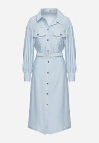 Born2be - Niebieska Wiskozowa Sukienka o Koszulowym Kroju z Paskiem z Klamrą i Kieszeniami Lisavianna. Okazja: na co dzień, do pracy, na spotkanie biznesowe. Kolor: niebieski. Materiał: wiskoza. Długość rękawa: długi rękaw. Typ sukienki: koszulowe. Styl: biznesowy, klasyczny, casual, elegancki #6