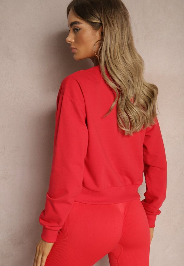 Renee - Czerwona Bluza z Bawełną ze Ściągaczami przy Rękawach i w Pasie Alberia. Kolor: czerwony. Materiał: bawełna. Długość rękawa: długi rękaw. Długość: długie