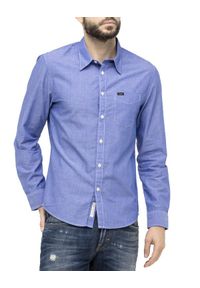 Lee - Męska koszula materiałowa LEE SHIRT NIGHT BLUE L876FKDY. Materiał: materiał. Wzór: paski, grochy