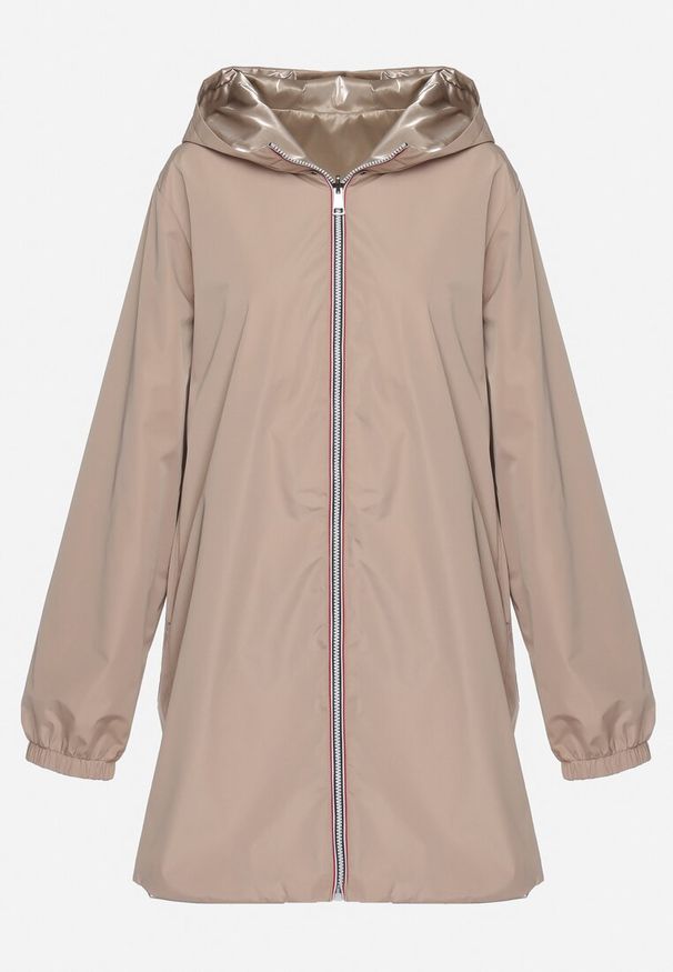 Born2be - Beżowa Przejściowa Kurtka Dwustronna z Kapturem i Metalicznym Połyskiem Tashta. Typ kołnierza: kaptur. Kolekcja: plus size. Kolor: beżowy