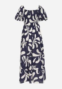 Born2be - Granatowa Rozkloszowana Sukienka z Elastyczną Górą i Bufiastymi Rękawami Orrivene. Okazja: na co dzień. Typ kołnierza: dekolt kwadratowy. Kolor: niebieski. Typ sukienki: proste. Styl: casual, elegancki #6