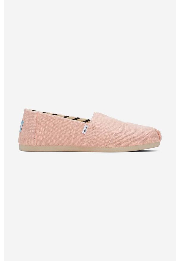 Toms espadryle Alpargata 10019634 PEACH BLUSH damskie kolor pomarańczowy. Nosek buta: okrągły. Kolor: pomarańczowy. Materiał: materiał, włókno, guma. Obcas: na obcasie. Wysokość obcasa: niski