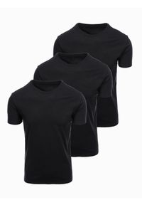 Ombre Clothing - Zestaw bawełnianych męskich koszulek BASIC z okrągłym dekoltem – 3x czarny V9 OM-TSBS-0268 (3x. Okazja: na co dzień, do pracy. Kolor: czarny. Materiał: bawełna. Wzór: gładki. Styl: casual