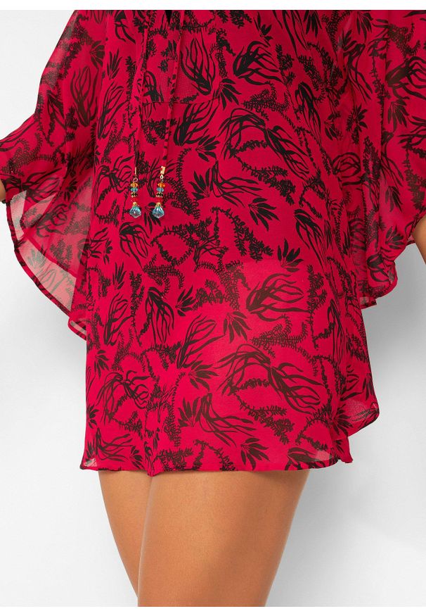 bonprix - Tunika plażowa z lekkiego szyfonu. Okazja: na plażę. Kolor: czerwony. Materiał: szyfon. Styl: casual