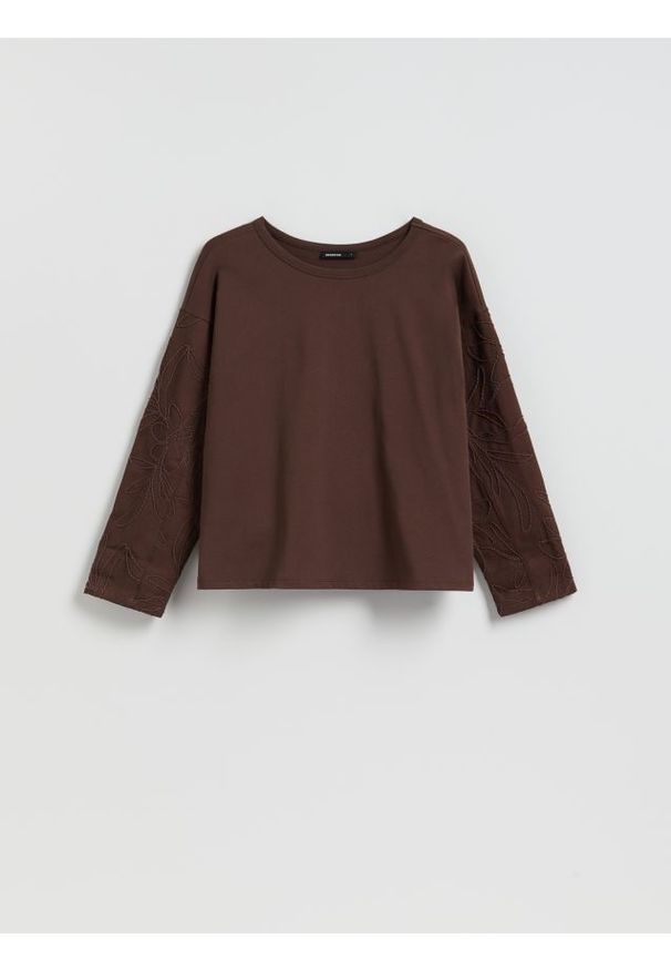 Reserved - Bawełniany longsleeve - ciemnobrązowy. Kolor: brązowy. Materiał: bawełna. Długość rękawa: długi rękaw