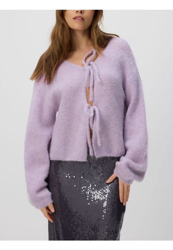 Reserved - Kardigan z wełną alpaki - lawendowy. Kolor: fioletowy. Materiał: wełna