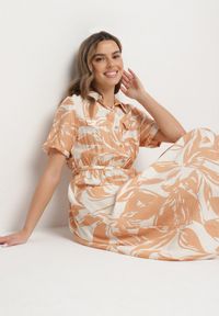 Born2be - Beżowa Wiskozowa Sukienka o Koszulowym Kroju z Wiązanym Paskiem Uloanna. Okazja: na co dzień. Kolor: beżowy. Materiał: wiskoza. Długość rękawa: krótki rękaw. Wzór: aplikacja. Typ sukienki: koszulowe. Styl: klasyczny, casual, elegancki #3