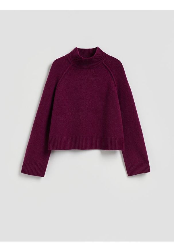 Reserved - Wełniany sweter z golfem - burgundowy. Typ kołnierza: golf. Kolor: czerwony. Materiał: wełna