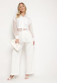 Born2be - Biała Koszula z Transparentnymi Rękawami Silomea. Okazja: na co dzień. Kolor: biały. Materiał: jeans. Wzór: aplikacja. Styl: casual #3