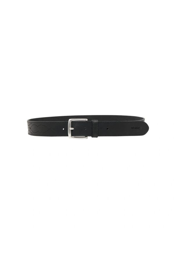 Wrangler - MESKI PASEK WRANGLER WESTERN STITCH BELT BLACK 112372622