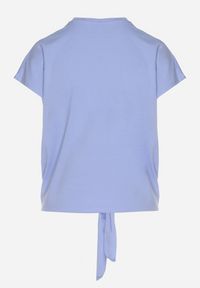 Born2be - Niebieski T-shirt z Bawełny z Ozdobnym Wiązaniem Sunitra. Okazja: na co dzień, na spotkanie biznesowe. Kolor: niebieski. Materiał: bawełna. Sezon: lato, wiosna. Styl: biznesowy, klasyczny, casual #7