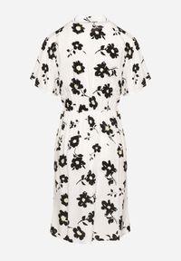 Born2be - Biała Sukienka w Kwiaty z Paskiem Cleza. Okazja: na co dzień. Typ kołnierza: dekolt w kształcie V. Kolor: biały. Wzór: kwiaty. Sezon: wiosna, lato. Styl: casual, elegancki #6