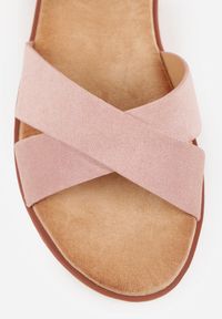 Renee - Różowe Płaskie Sandały VICES z Cholewką ze Skrzyżowanymi Paskami Emelika. Zapięcie: pasek. Kolor: różowy. Wzór: haft. Styl: boho #3