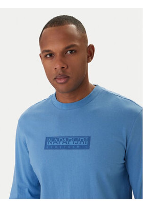 Napapijri Longsleeve S-Box Logo NP0A8BC5 Niebieski Regular Fit. Kolor: niebieski. Materiał: bawełna. Długość rękawa: długi rękaw