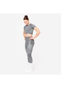 DOMYOS - Legginsy fitness damskie Domyos 900. Stan: podwyższony. Kolor: czarny. Materiał: poliamid, poliester, elastan, materiał. Sport: fitness