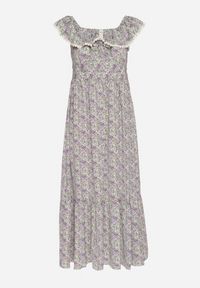 Born2be - Fioletowa Sukienka Ozdobiona Falbankami Folirae. Okazja: na spacer, na co dzień. Typ kołnierza: kołnierz z falbankami. Kolor: fioletowy. Wzór: aplikacja. Sezon: lato. Typ sukienki: sportowe. Styl: casual, sportowy #5