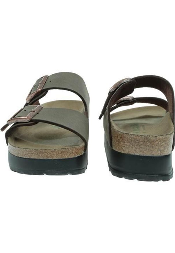 Klapki damskie Birkenstock Papillio Arizona Flex Platform. Zapięcie: klamry. Kolor: brązowy. Materiał: guma, skóra. Sezon: lato. Obcas: na platformie. Sport: turystyka piesza