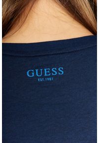 Guess - GUESS Granatowy t-shirt damski iconic. Kolor: niebieski. Materiał: bawełna. Wzór: aplikacja #2