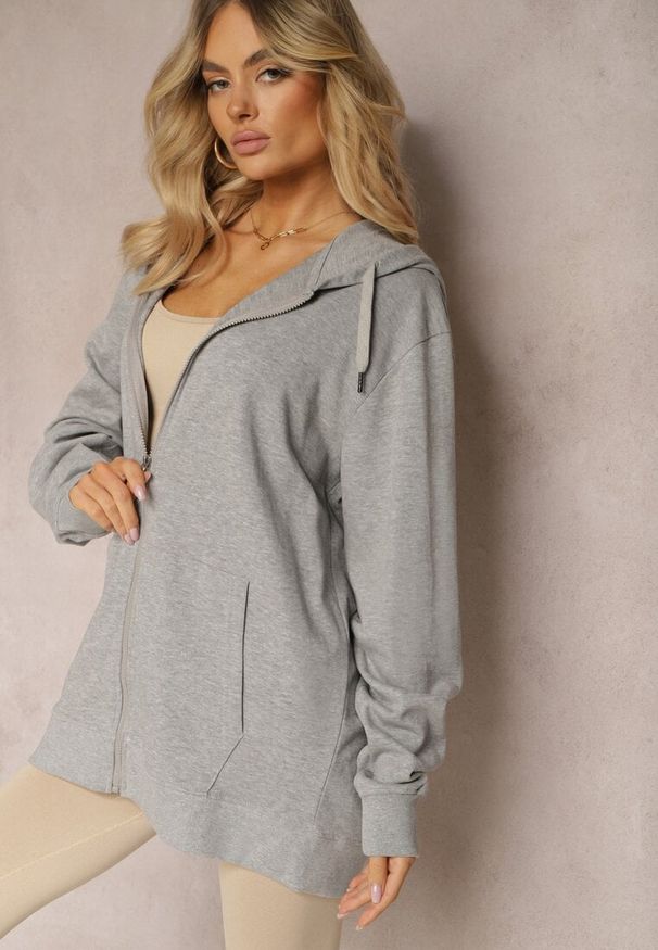 Renee - Szara Rozpinana Bluza z Kapturem Wykończona Polarem i Ściągaczem Bachetta. Okazja: na co dzień. Typ kołnierza: kaptur. Kolor: szary. Materiał: polar. Długość rękawa: długi rękaw. Długość: długie. Styl: elegancki, casual, klasyczny, sportowy
