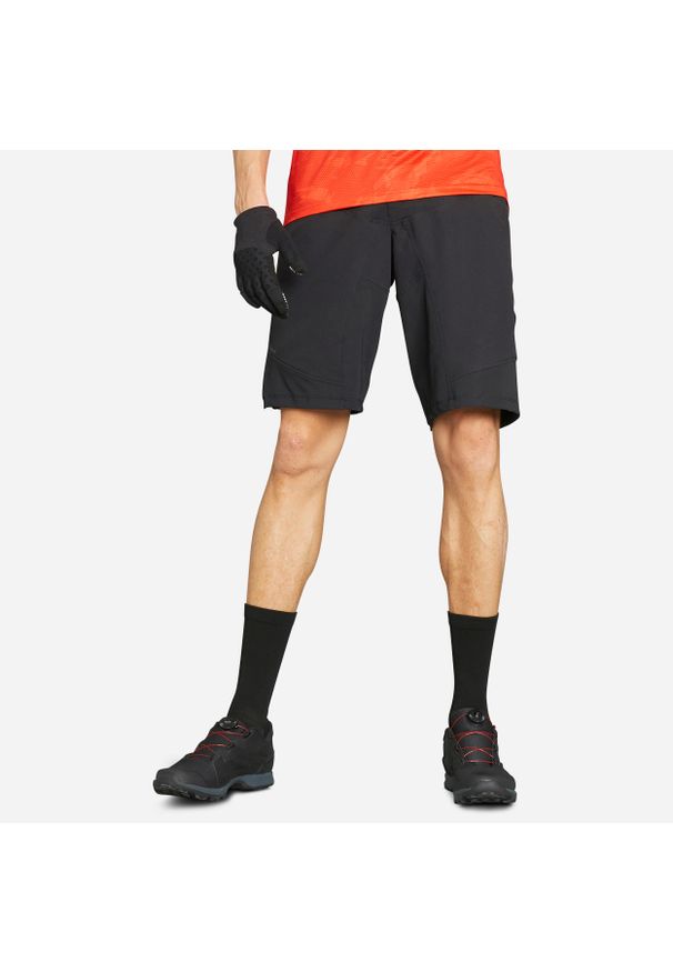 ROCKRIDER - Szorty rowerowe MTB Rockrider Cargo. Kolor: czarny. Materiał: materiał, tkanina. Wzór: ze splotem. Sport: kolarstwo