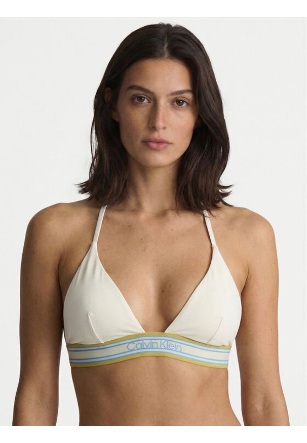 Calvin Klein Swimwear Góra od bikini LV00Q61214 Kremowy. Kolor: kremowy. Materiał: syntetyk