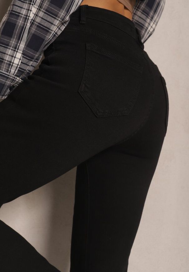 Renee - Czarne Skinny Jeansy z Bawełną High Waist Lorie. Okazja: na imprezę, na co dzień. Stan: podwyższony. Kolor: czarny. Styl: casual, elegancki