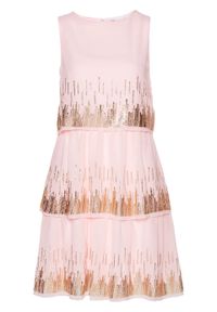 Sukienka szyfonowa z cekinami bonprix pastelowy jasnoróżowy. Kolor: różowy. Materiał: szyfon #1