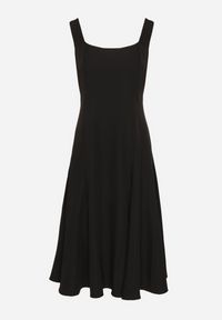 Born2be - Czarna Klasyczna Sukienka o Rozkloszowanym Kroju Delure. Okazja: na imprezę. Typ kołnierza: dekolt kwadratowy. Kolor: czarny. Wzór: aplikacja. Styl: klasyczny #6