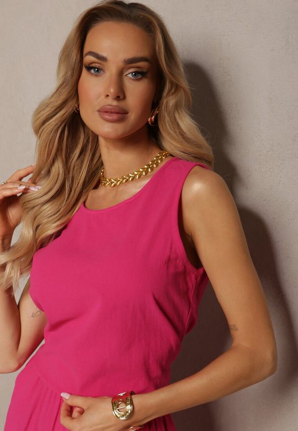 Renee - Fuksjowy 2-Częściowy Komplet z Bawełny Luźny Top i Szerokie Spodnie Nezara. Kolor: różowy. Materiał: bawełna