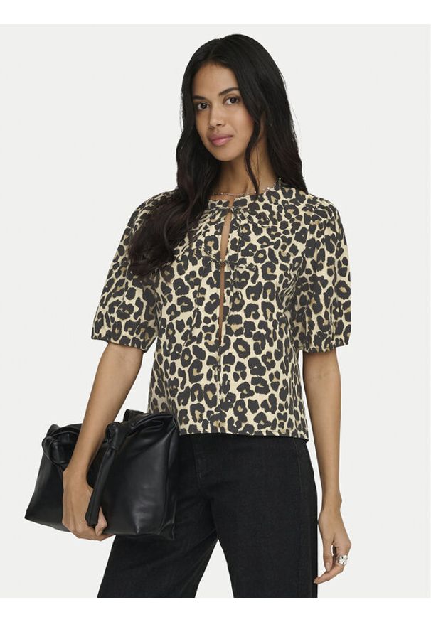 only - ONLY Bluzka Jenna 15368592 Beżowy ciemny Regular Fit. Kolor: beżowy. Materiał: syntetyk, bawełna