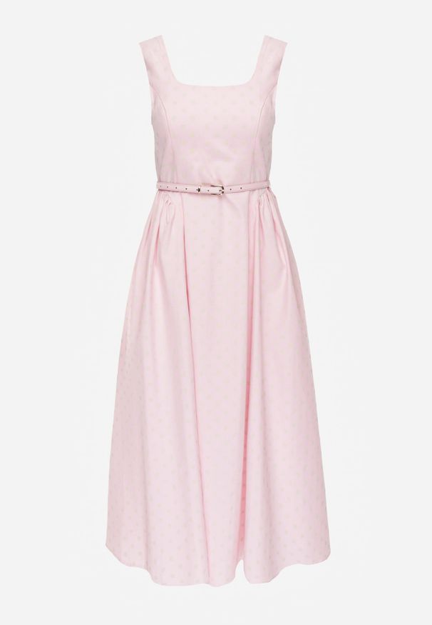 Renee - Różowa Retro Sukienka z Bawełny i Wiskozy w Kropki o Rozkloszowanym Kroju Phrithoe. Okazja: na co dzień. Typ kołnierza: dekolt kwadratowy. Kolor: różowy. Wzór: kropki. Typ sukienki: rozkloszowane, proste. Materiał: wiskoza, bawełna. Długość rękawa: bez rękawów. Sezon: lato. Styl: retro