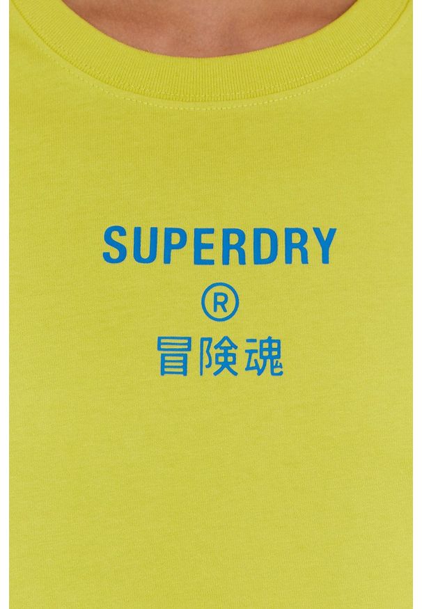 Superdry - T-shirt. Kolor: żółty. Wzór: nadruk
