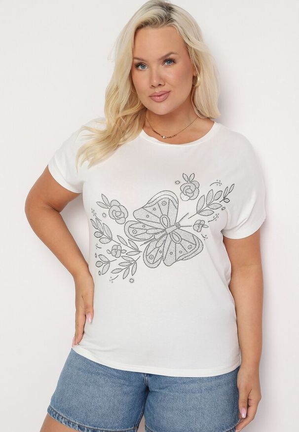 Born2be - Biały Klasyczny Bawełniany T-shirt z Nadrukiem Wiloa. Kolor: biały. Materiał: bawełna. Wzór: nadruk. Styl: klasyczny