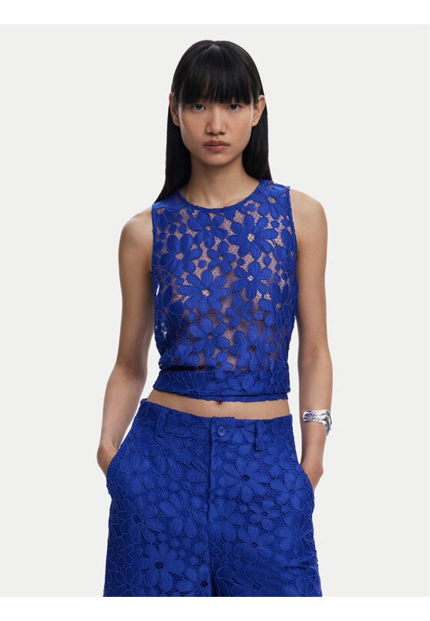 Desigual Top Tanatos 25SWBW25 Niebieski Slim Fit. Kolor: niebieski. Materiał: syntetyk