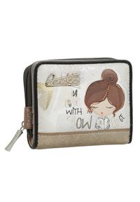 Portfel damski Anekke, z efektownym nadrukiem i metalowym logo zapinany na suwak wyposażony w przegrody na karty kieszeń na monety, brązowy, 42809-90. Kolor: brązowy. Wzór: nadruk #6