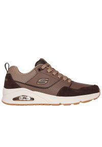 skechers - Buty męskie Skechers Uno Retro One 183020BRN - brązowe. Kolor: brązowy. Materiał: guma, skóra, zamsz, jeans, materiał, dresówka, syntetyk. Szerokość cholewki: normalna. Model: Skechers Sport. Sport: turystyka piesza