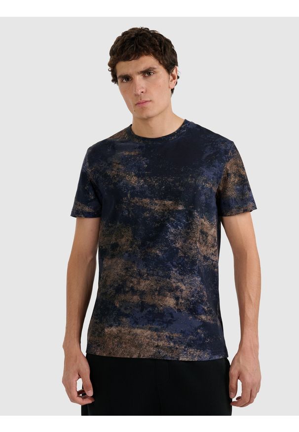 4f - 4F T-shirt regular z nadrukiem męski - multikolor S. Okazja: na co dzień. Kolor: wielokolorowy. Wzór: nadruk. Styl: casual