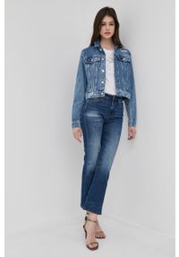 Guess kurtka jeansowa damska przejściowa. Okazja: na co dzień. Kolor: niebieski. Materiał: jeans. Styl: casual