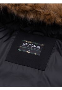 Ombre Clothing - Kurtka męska parka zimowa - czarna V2 OM-JALJ-0132 - XXL. Kolor: czarny. Materiał: poliester, futro. Długość: długie. Wzór: aplikacja. Sezon: zima #11