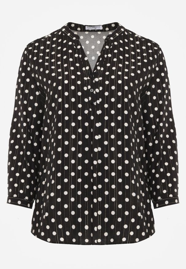 Born2be - Czarna Koszula z Wiskozy w Kropki z Metaliczną Nitką Ereis. Okazja: na co dzień. Kolekcja: plus size. Kolor: czarny. Materiał: wiskoza. Długość: długie. Wzór: kropki. Styl: casual, elegancki