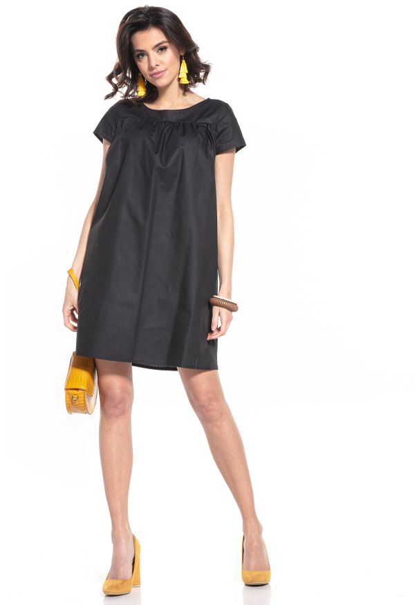 Tessita - Luźna Sukienka z Krótkim Rękawem - Czarna. Kolor: czarny. Materiał: bawełna. Długość rękawa: krótki rękaw