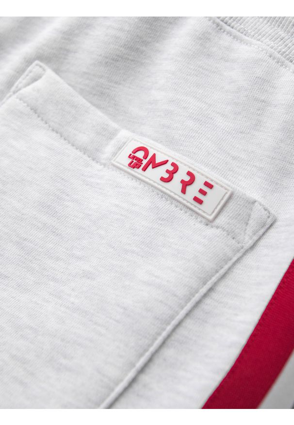 Ombre Clothing - Męskie szorty dresowe z lampasami i ściągaczem w pasie – szary melanż V1 - Rozmiar: XXL. Okazja: na co dzień. Kolor: szary. Materiał: dresówka. Wzór: melanż. Styl: retro, casual