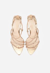 Born2be - Szampańskie Sandały na Szpilce Ozdobione Cyrkoniami Thelmia. Okazja: na co dzień. Zapięcie: sprzączka. Kolor: złoty. Materiał: jeans. Wzór: aplikacja. Obcas: na szpilce. Styl: klasyczny, casual, elegancki #6